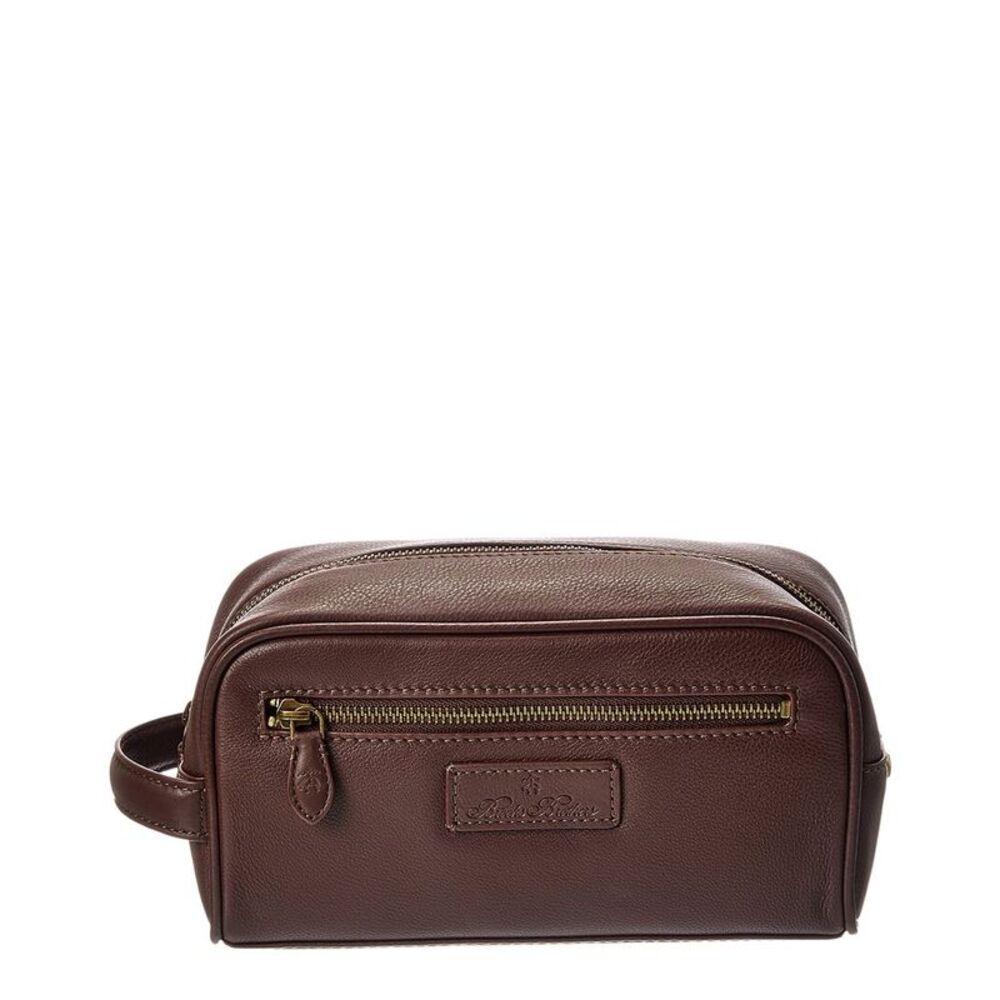 Brooks Brothers Natural Milled Textured Leather Travel Case, Brown